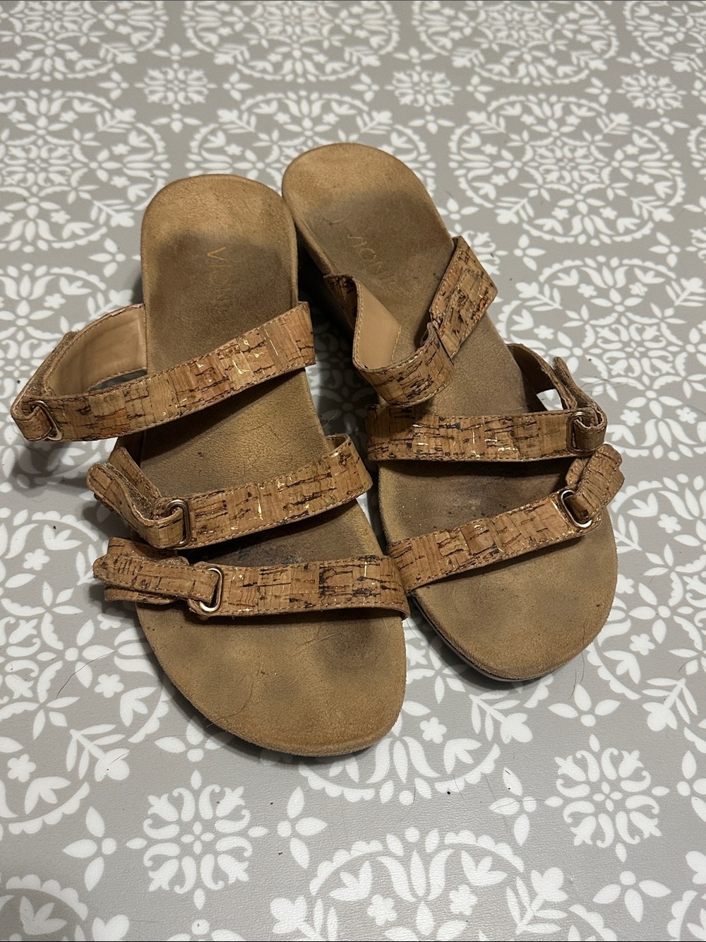 Vionic Cork-Style Triple Strap Wedge Slide Sandal